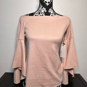 FIFTEEN TWENTY Sz Medium Pink Faux Suede 3/4 Bell Sleeves Off-Shoulder NWT